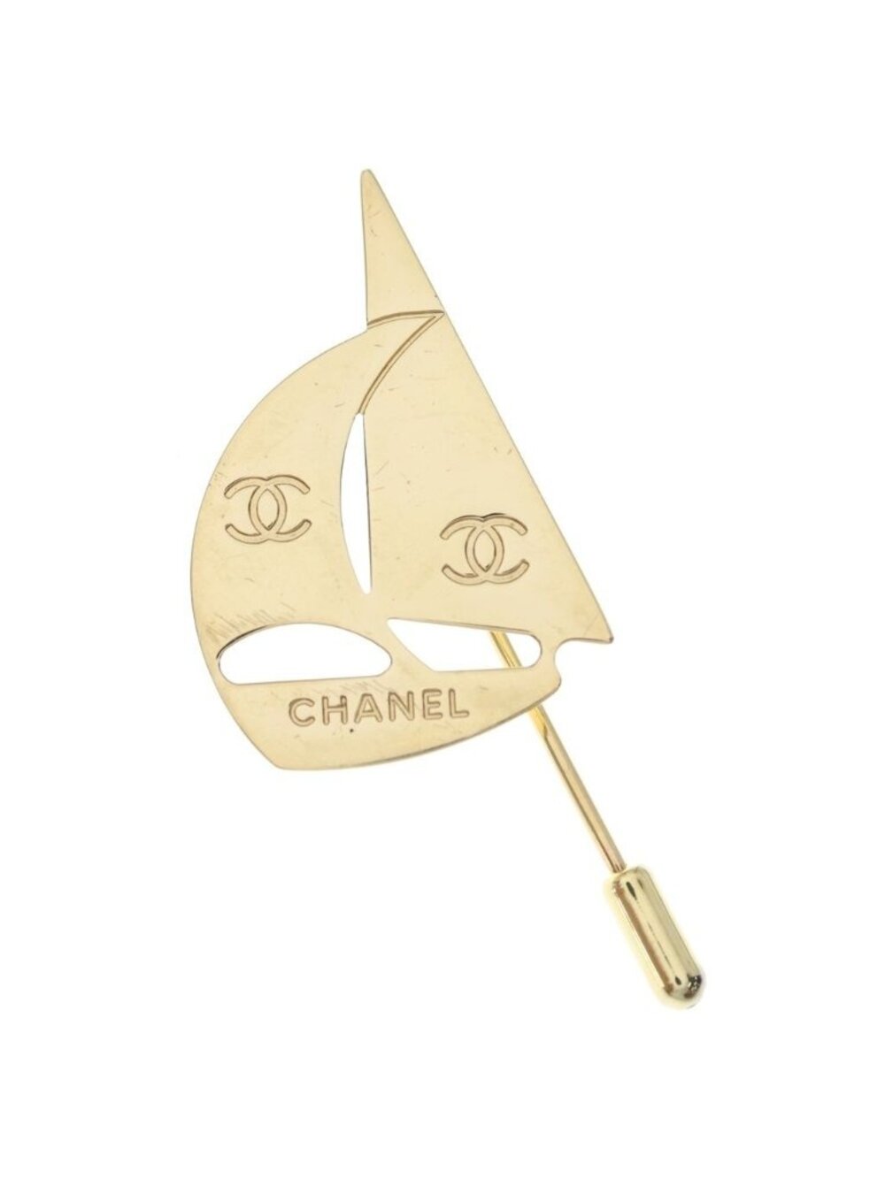 Chanel CC Logo Yacht Pin Badge Brooch Gold